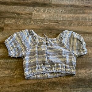 Madewell Jacquard Keyhole Puff Sleeve Crop Top Stripe Tranquil Ocean NI102